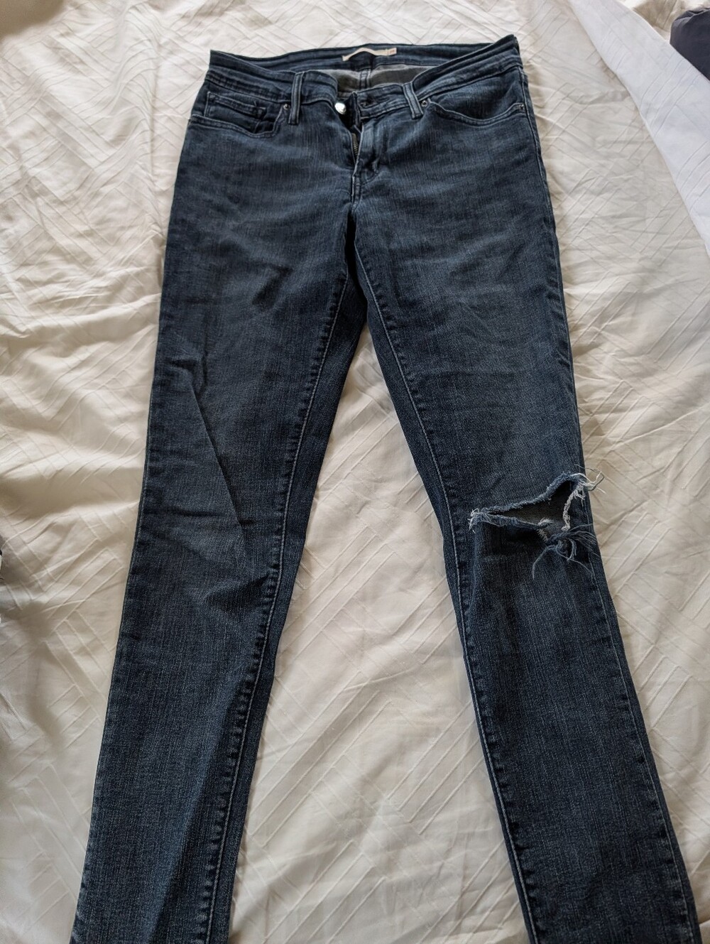 Dark Blue Distressed Women's Jeans - Classic Ripped Knee Style
